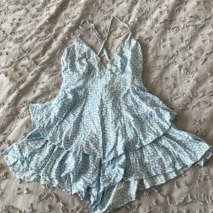 Skylar + Madison Romper, Light Blue Polka Dots, Size Small